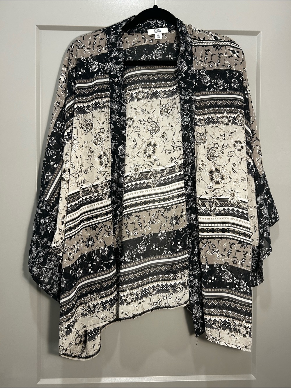 croft & barrow | Floral Stripe Open-Front Kimono | Women’s | Black | XXL